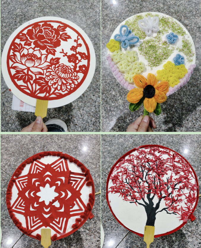 图为本次劳动教育实践部分优秀剪纸与团扇作品.png